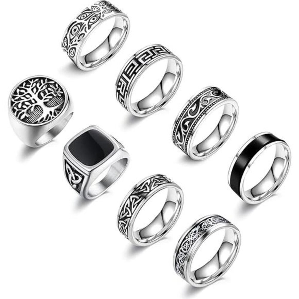 12Pcs Rings for Men Stainless Steel Band Rings Square Signet Rings Pinky Trendy - Picture 6 of 6